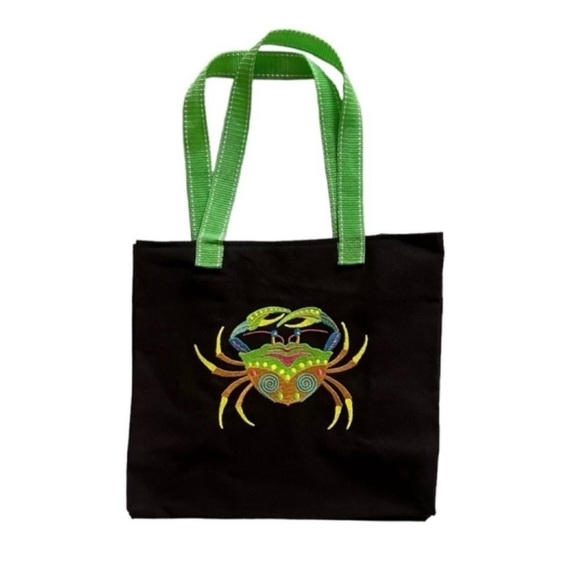 NEW Black Embroidered Crab Canvas Tote Bag - Picture 5 of 5